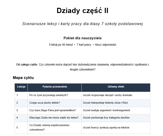 Zdjęcie materiału „"Dziady. cz. II"- scenariusze lekcji z kartami pracy”
